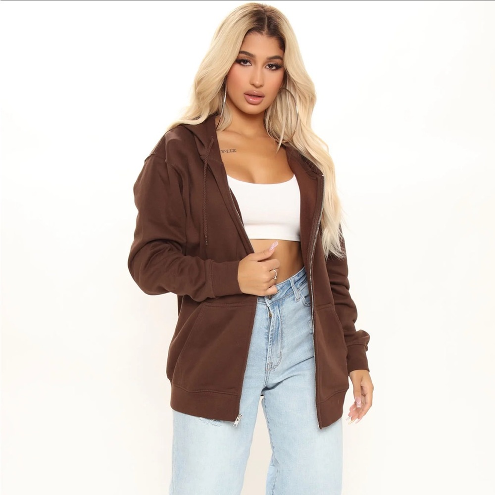 Stole Your Boyfriend's Oversized Zip Up Hoodie - Chocolate